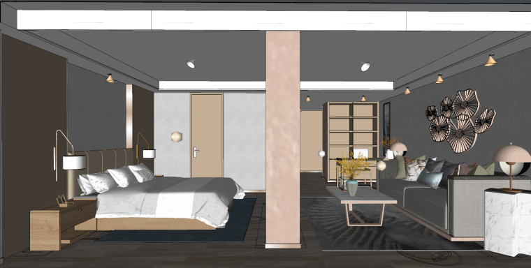 酒店方案su资料下载-超精细模型酒店客房-床室内SU模型2021