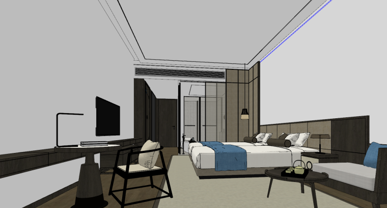 2021客房设计资料下载-新中式酒店客房、卫生间空间室内SU模型2021