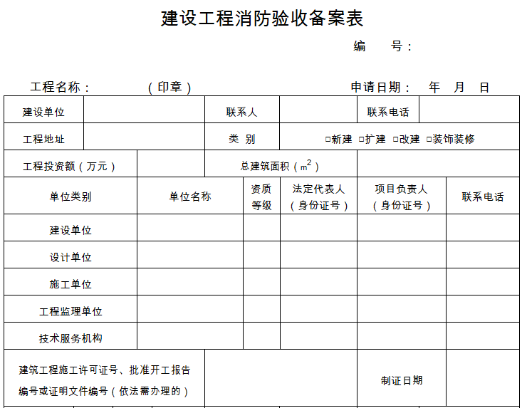 建设工程消防验收备案受理材料目录