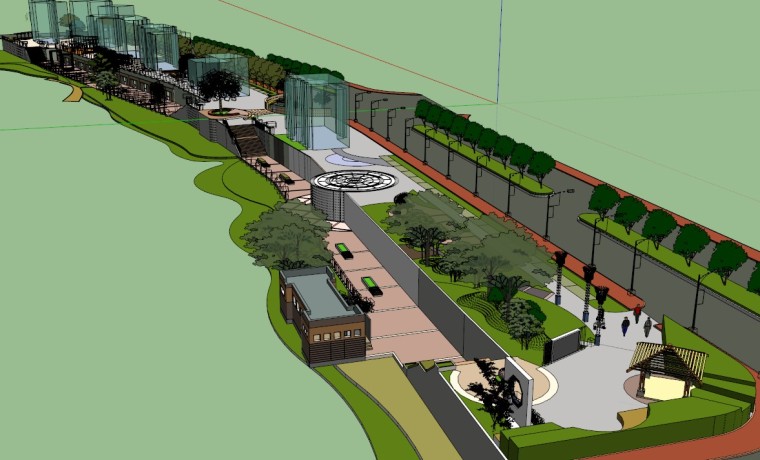 街头带状公园设计案例资料下载-特色带状广场公园景观SU模型