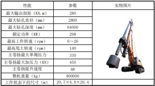 280旋挖钻机参数图片