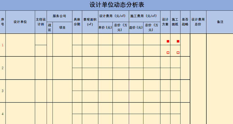 场地景观设计案例分析资料下载-景观设计单位动态分析表