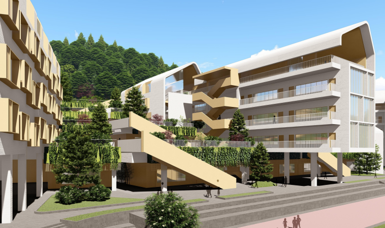 山地现代住宅设计资料下载-[广东]现代山地流线小学建筑方案设计