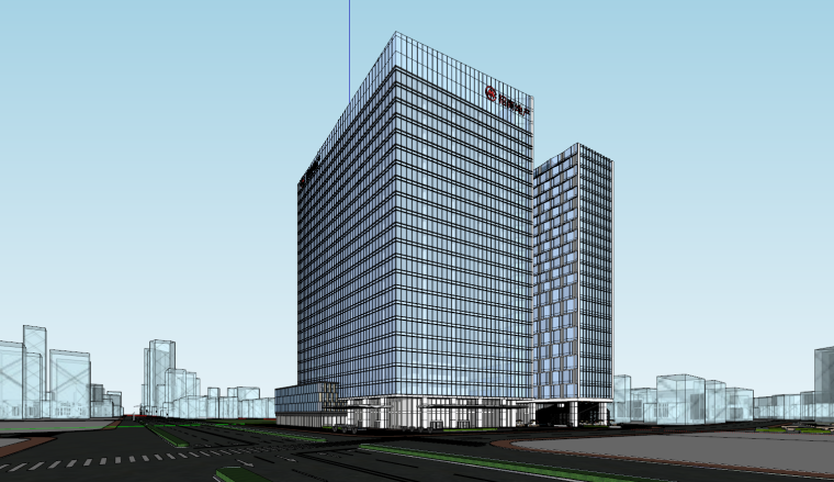 办公建筑png资料下载-[江苏]现代风国际金融办公建筑SU模型