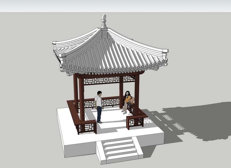 新中式景观亭su模型