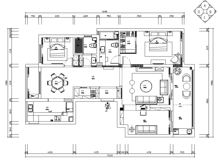 现代风格三室二厅装修资料下载-现代风格150㎡二室两厅住宅装修施工图设计