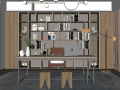 现代书房书桌椅组合书柜摆件室内SU模型