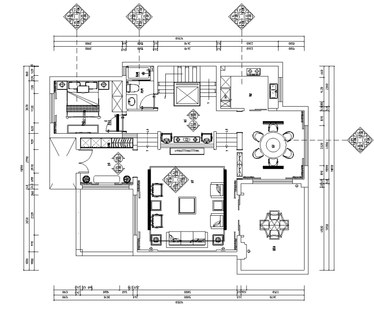 新中式铺装施工图资料下载-现代中式600㎡新中式别墅装饰施工图