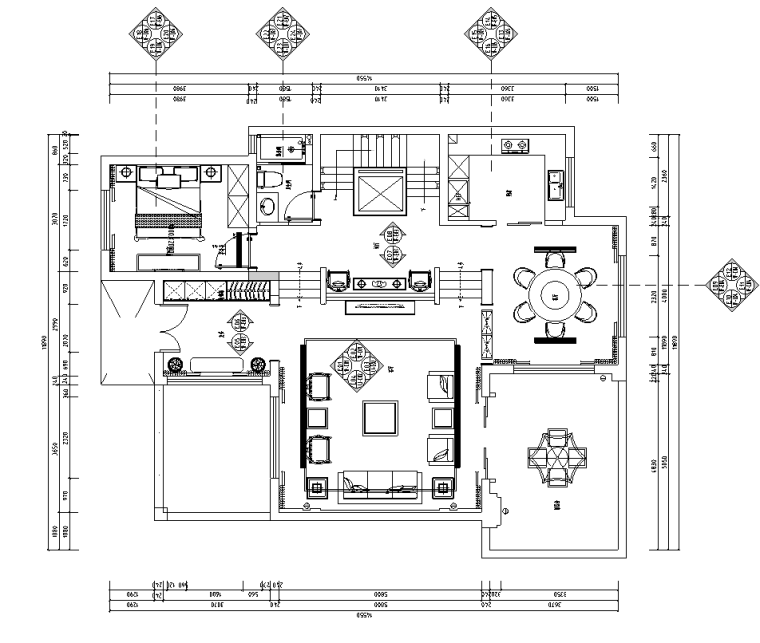 现代中式别墅图纸资料下载-现代中式600㎡新中式别墅装饰施工图