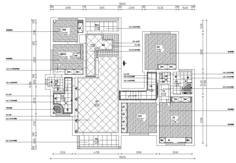 地中海小区景观方案资料下载-地中海200㎡4室3厅1厨住宅装修施工图设计