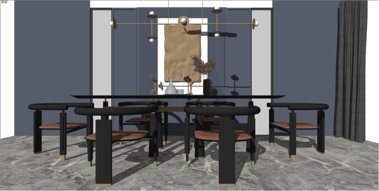 桌椅设施模型su资料下载-现代时尚餐厅餐桌椅组合室内SU模型