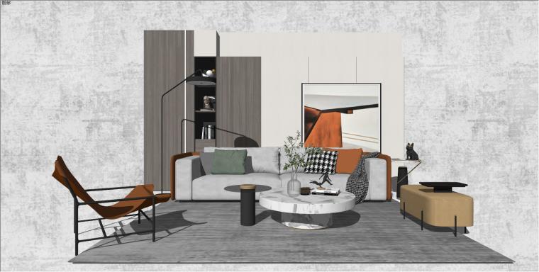 欧式组合沙发su资料下载-现代时尚沙发茶几组合室内SU模型