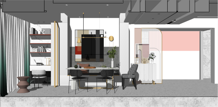 现代轻奢客厅su模型资料下载-现代北欧轻奢客厅沙发公仔室内SU模型-2021