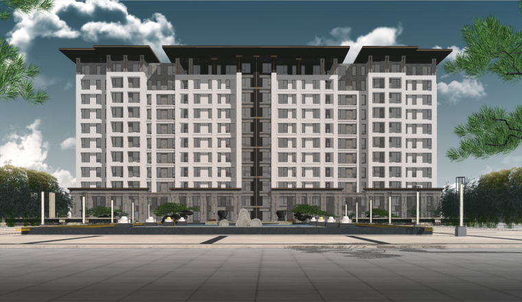 现代中式住宅-洋房建筑SU模型 (1).jpg