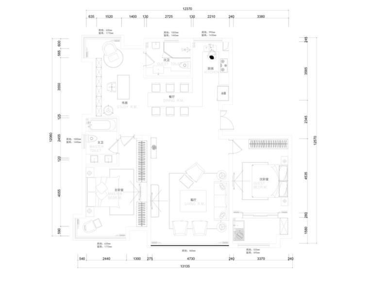 80平室内施工图加效果图资料下载-[无锡]现代二室两厅室内施工图CAD+效果图