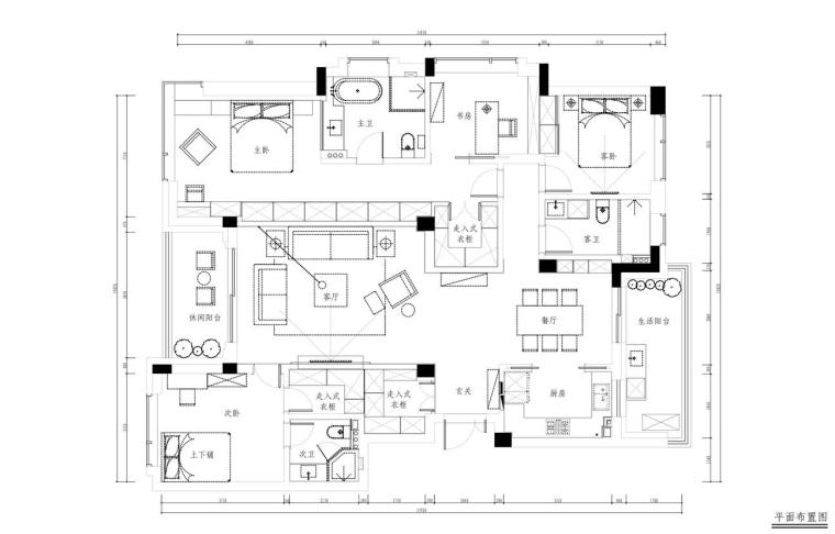 四房两厅室内设计资料下载-[杭州]四室两厅室内设计施工图CAD+效果图