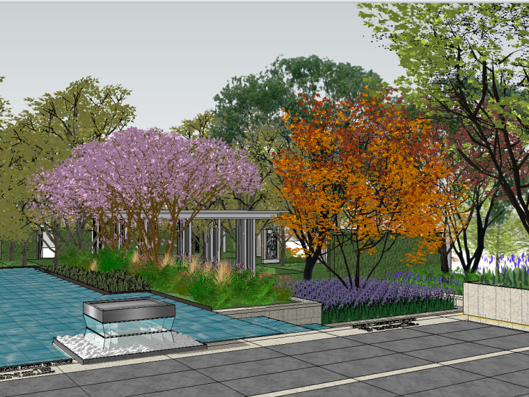 居住示范区景观设计资料下载-高档住宅示范区景观设计SU模型