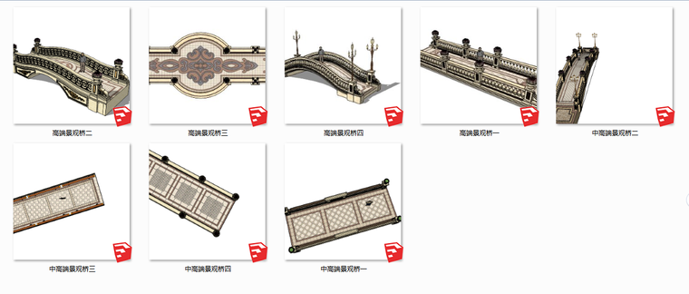 景观施工图做法标准资料下载-景观桥做法合集标准化施工图CAD+SU精细模型