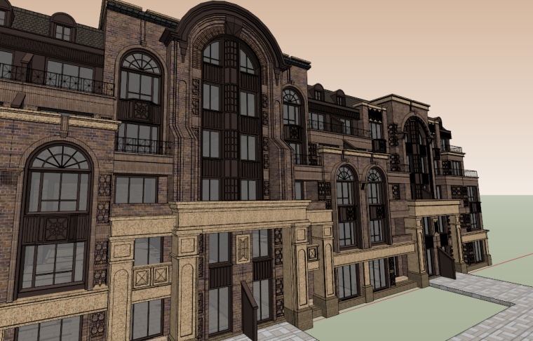 5层建筑模型su资料下载-5层褐石风叠墅建筑SU模型设计
