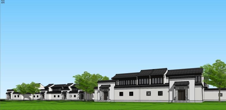 组团式别墅建筑案例资料下载-江西中式风格别墅组团建筑su模型设计