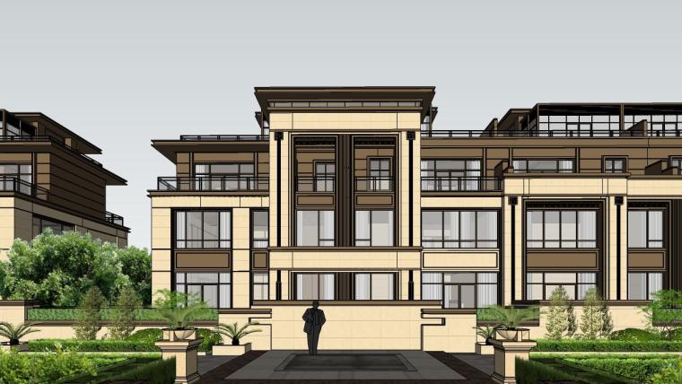 4层新亚洲建筑模型资料下载-新亚洲风格别墅+叠拼建筑SU模型设计