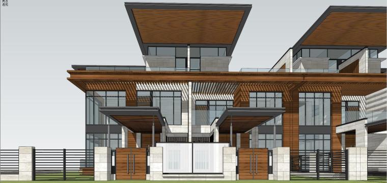 联排双拼别墅平面资料下载-新亚洲风格联排+双拼别墅建筑SU模型设计