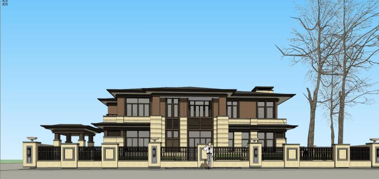 中式独栋别墅平面资料下载-江西新中式风格独栋别墅建筑SU模型设计