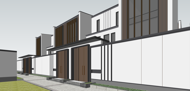 现代木构合院建筑模型资料下载-现代风中式合院别墅建筑SU模型设计