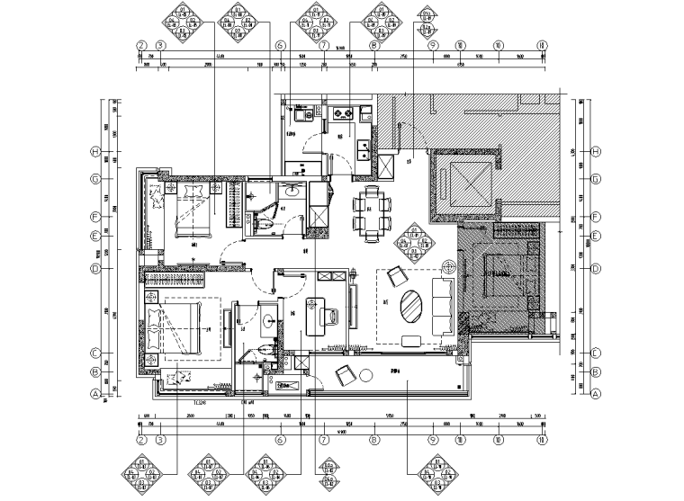 精装施工平面布置图资料下载-[重庆]112.5㎡一层-二层住宅精装施工图2020