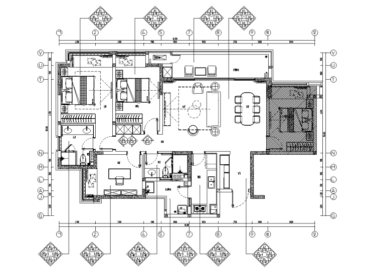 一房一厅住宅平面图资料下载-[重庆]118㎡三房一厅住宅精装施工图2020