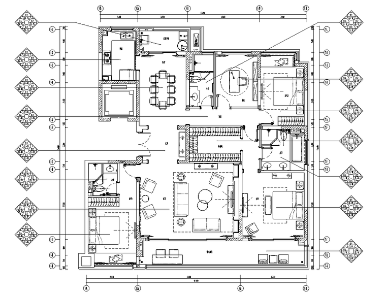 现代四居住宅精装施工图资料下载-[重庆]182㎡现代三居室住宅精装施工图2020