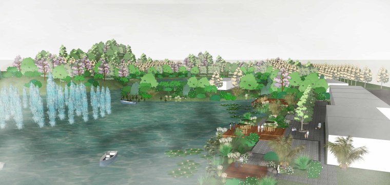 山地滨水公园项目资料下载-滨水湿地公园景观SU模型