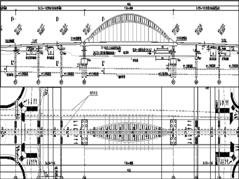 钢结构下承式拱桥资料下载-136m下承式拱桥及连续箱梁引桥跨河大桥图纸