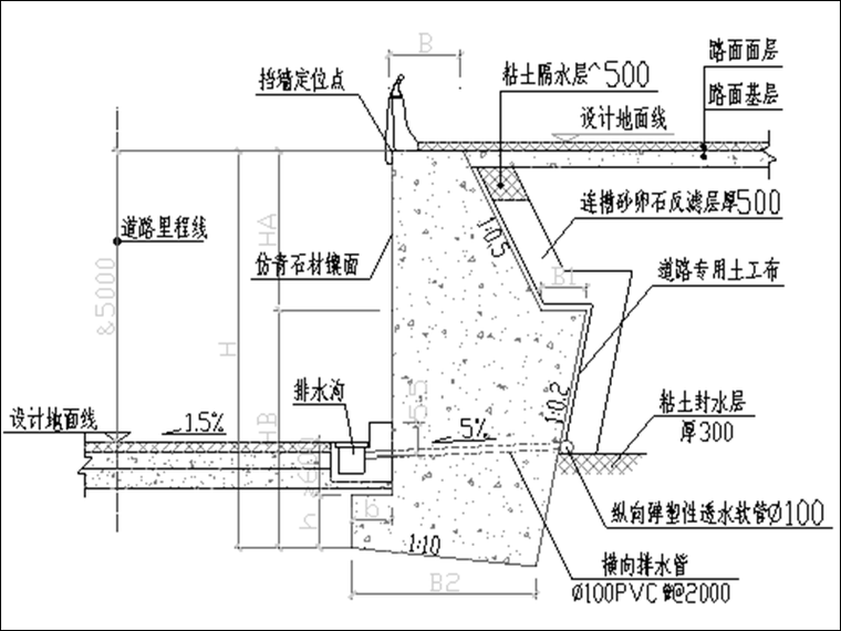 重力式埋置式桥台CAD图资料下载-折背式路堑重力式挡墙大样图CAD