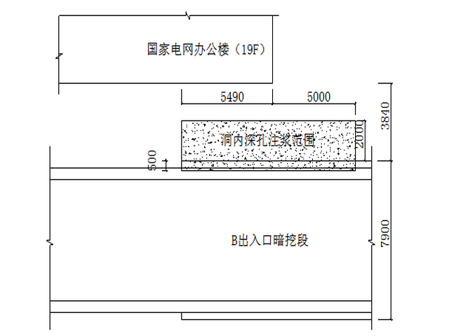 方型广场站B出入口暗挖段侧穿国家电网地面19层建筑平面示意图.png