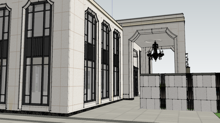 欧式古典风格售楼处资料下载-新古典风格售楼处建筑 SU模型设计