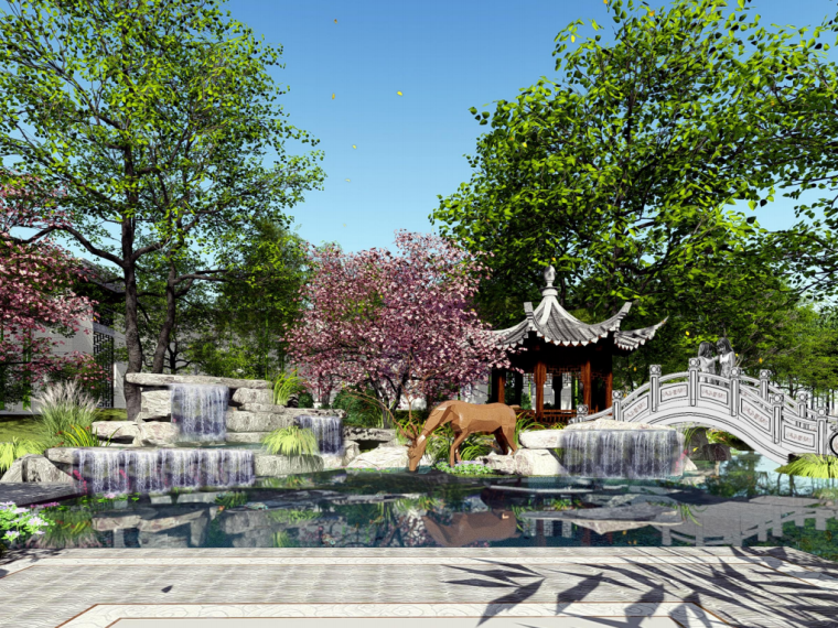 奥雅新中式景观设计案例资料下载-[陕西]新中式+汉风艺术住宅景观设计方案