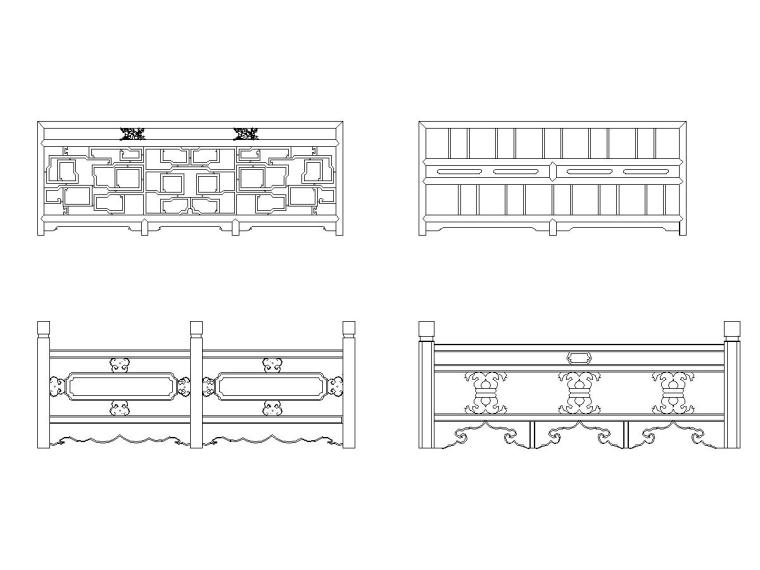 钢管护栏CAD图资料下载-多种仿古建筑围栏护栏CAD立面图