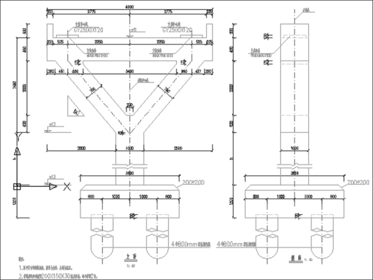 贝雷梁桥墩CAD图资料下载-三角形桥墩Y型桥墩构造设计钢筋图36张CAD