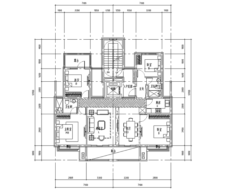 四五层叠拼别墅-偏厅户型设计2021