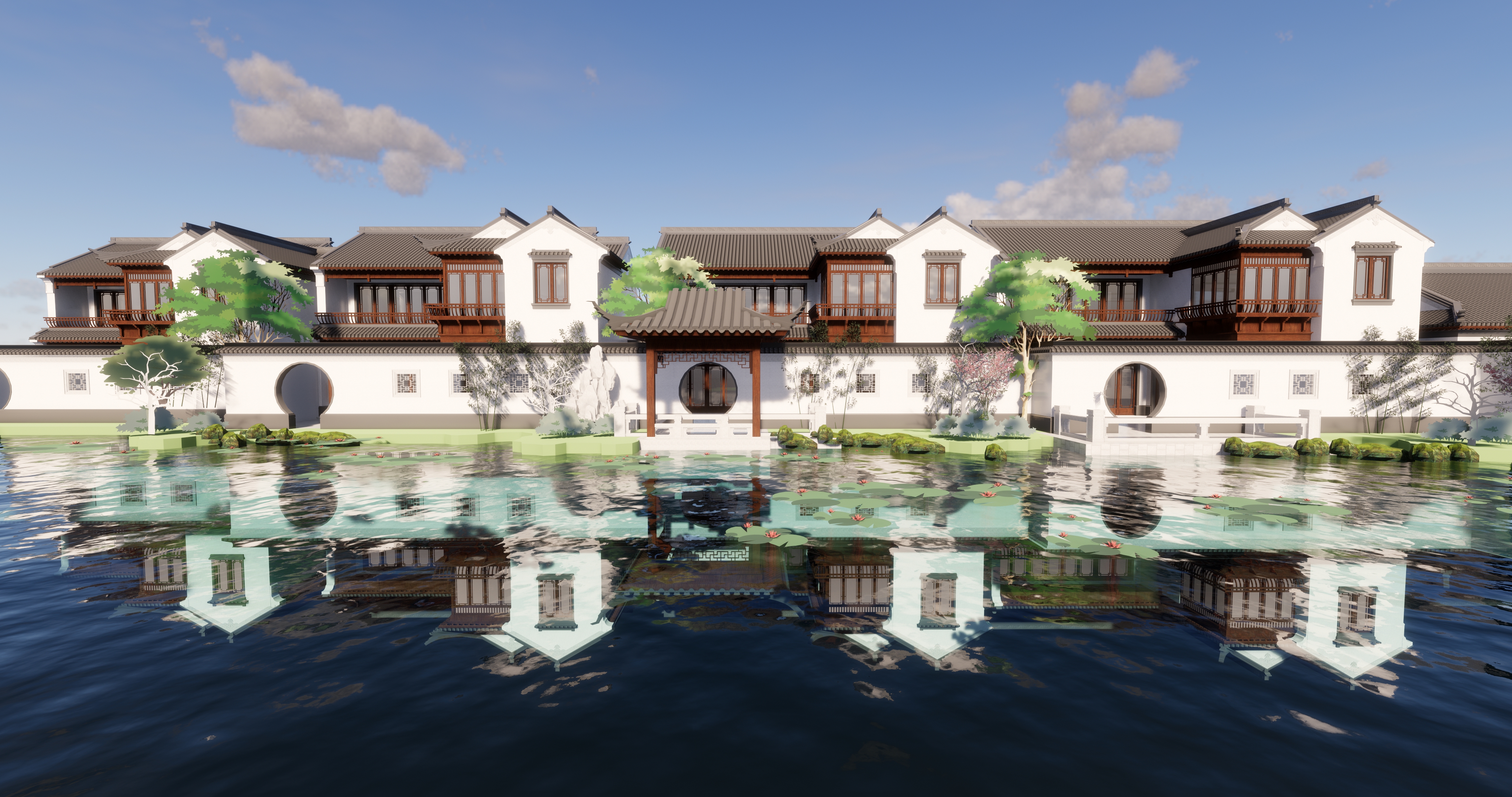 某南方居住区 中式别墅建筑设计 SU模型