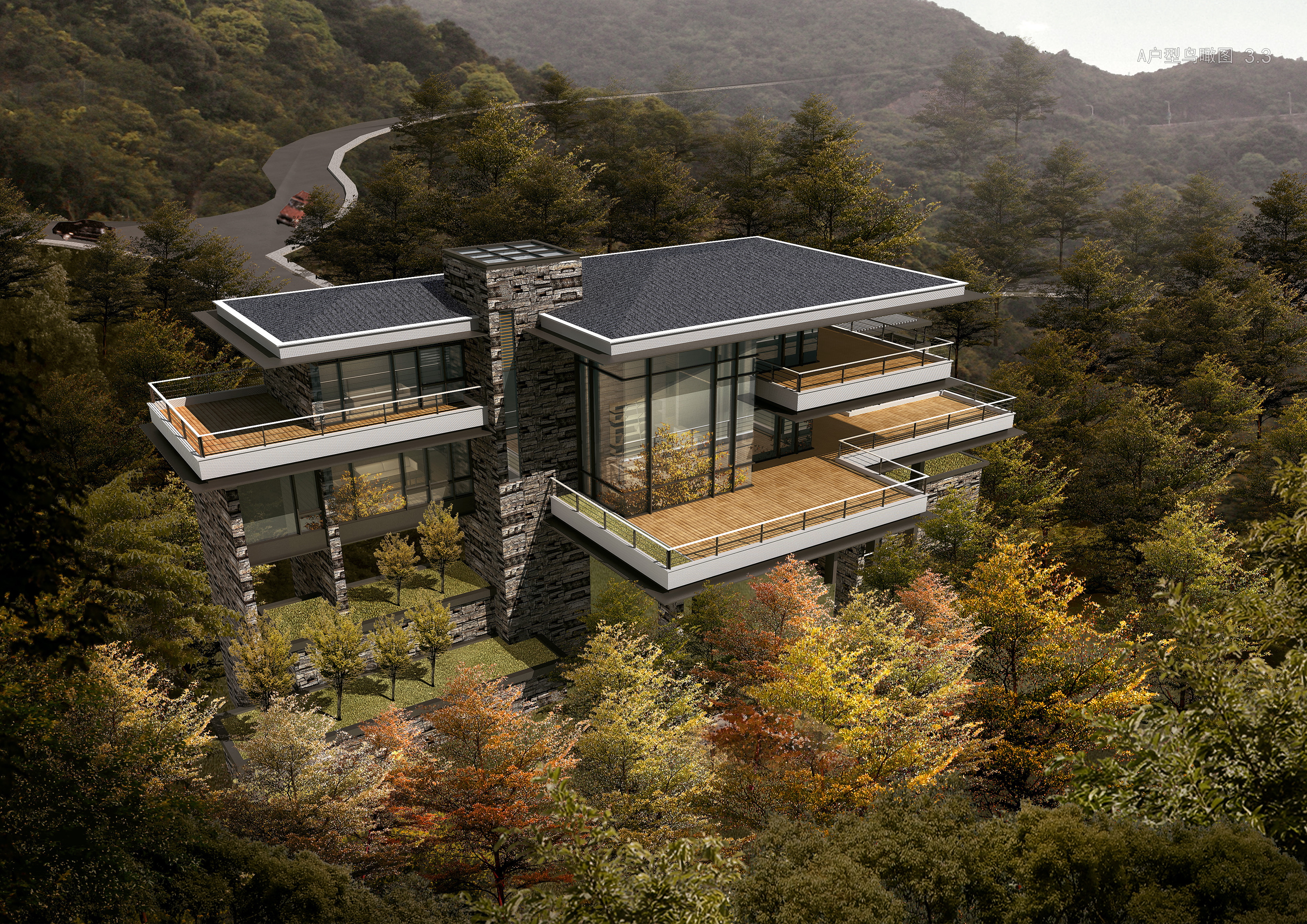 某山地民宿别墅住宅su模型+cad+效果图