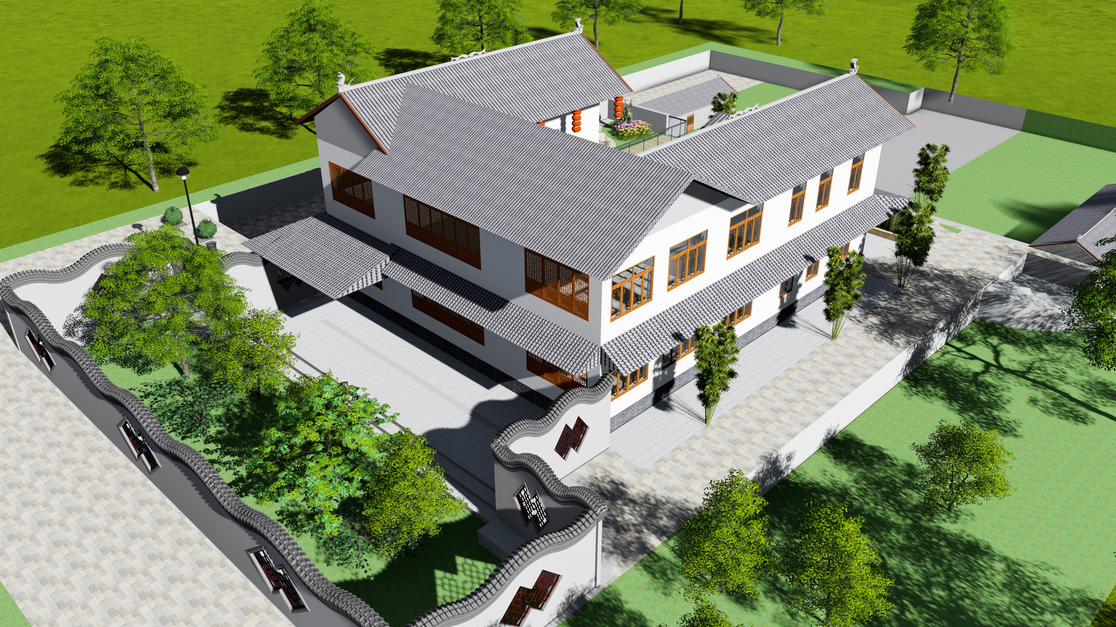 某新中式民宿建筑CAD+SU模型+效果图