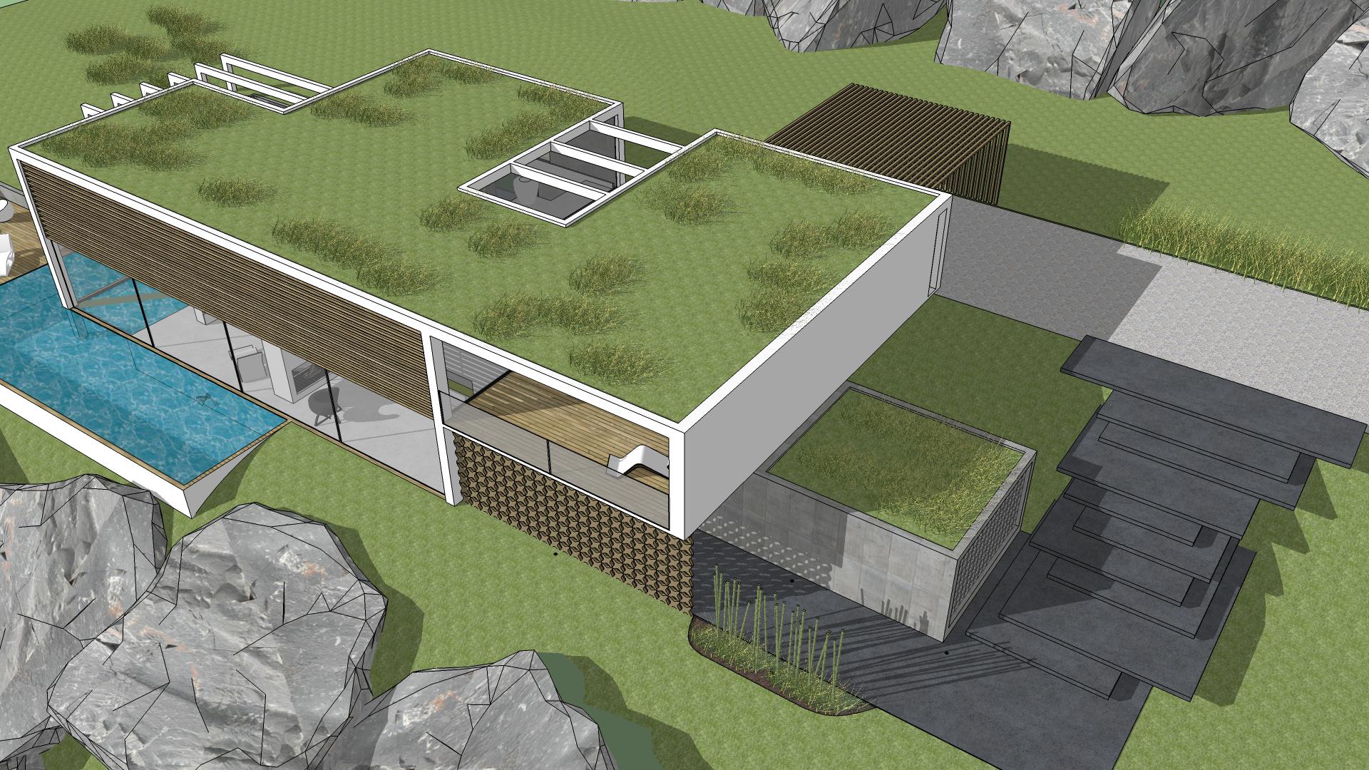 现代坡地私人别墅工作室建筑设计方案SU模型
