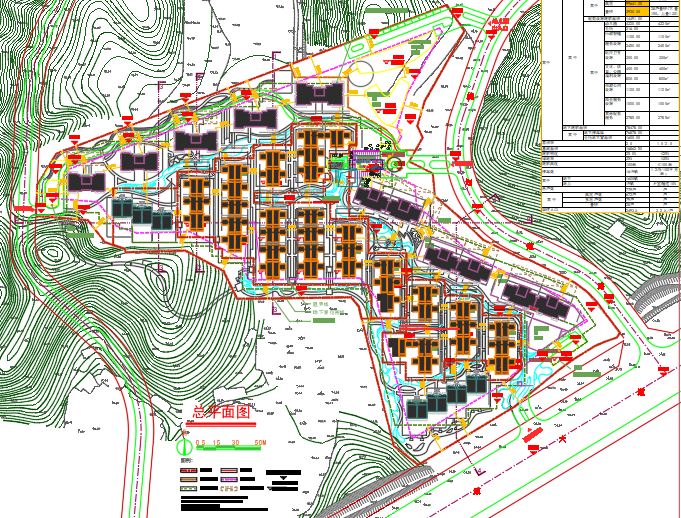 某L型别墅+叠拼+小高层居住区CAD总平面图