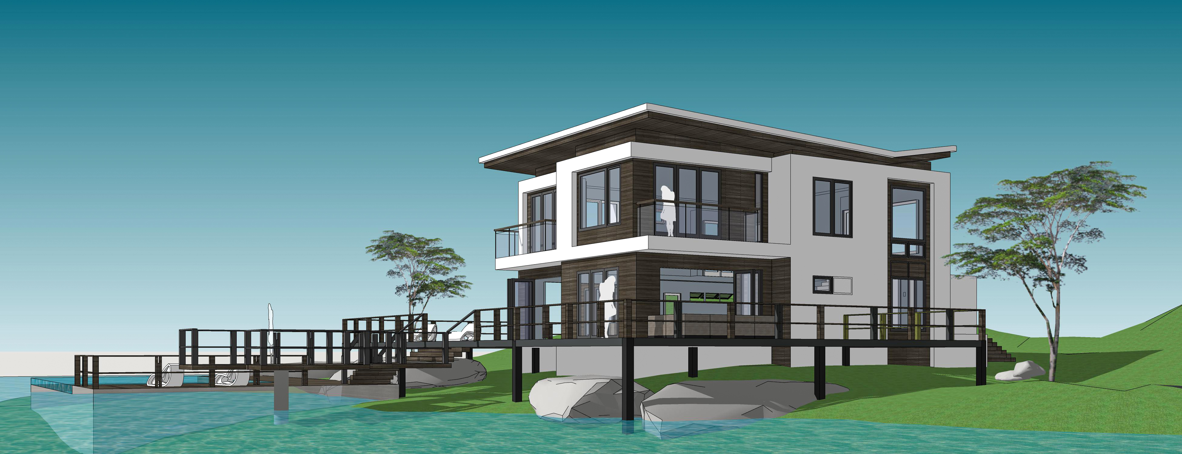 某现代滨水休闲泳池别墅建筑方案设计SU模型