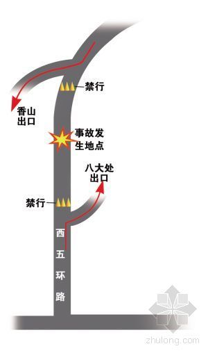 路名路牌设计资料下载-北京大货撞断五环天桥桥墩 现场岌岌可危