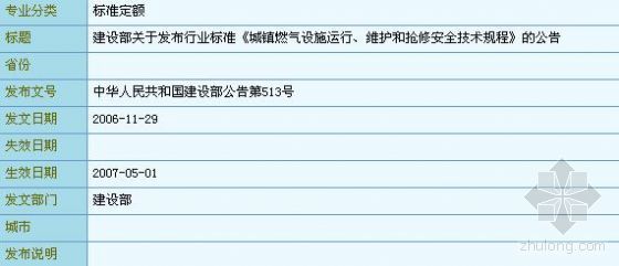 安装工程技术规程资料下载-建设部关于发布行业标准《城镇燃气设施运行、维护和抢修安全技术规程》的公告