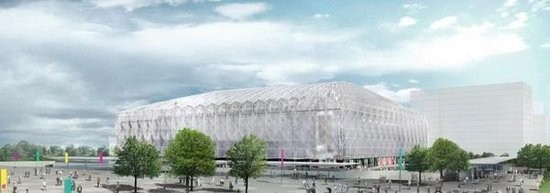 钢架基础网资料下载-临时性钢架结构建成的伦敦2012年奥运会篮球馆竣工
