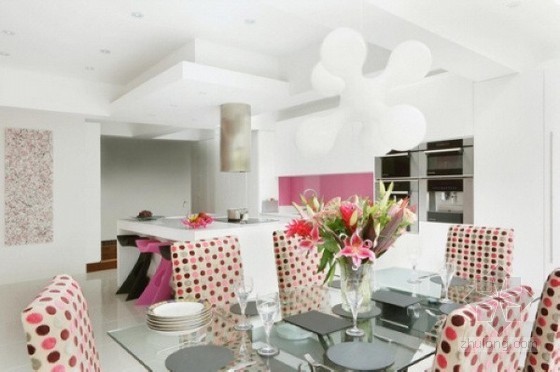粉红色室内资料下载-那一抹颜色 清爽的粉色调厨房家居室内设计